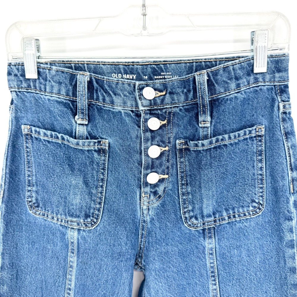 Old Navy Girls High-Waisted Super Baggy Button-Fly Wide-Leg Utility Jeans Sz 14 - Picture 5 of 12